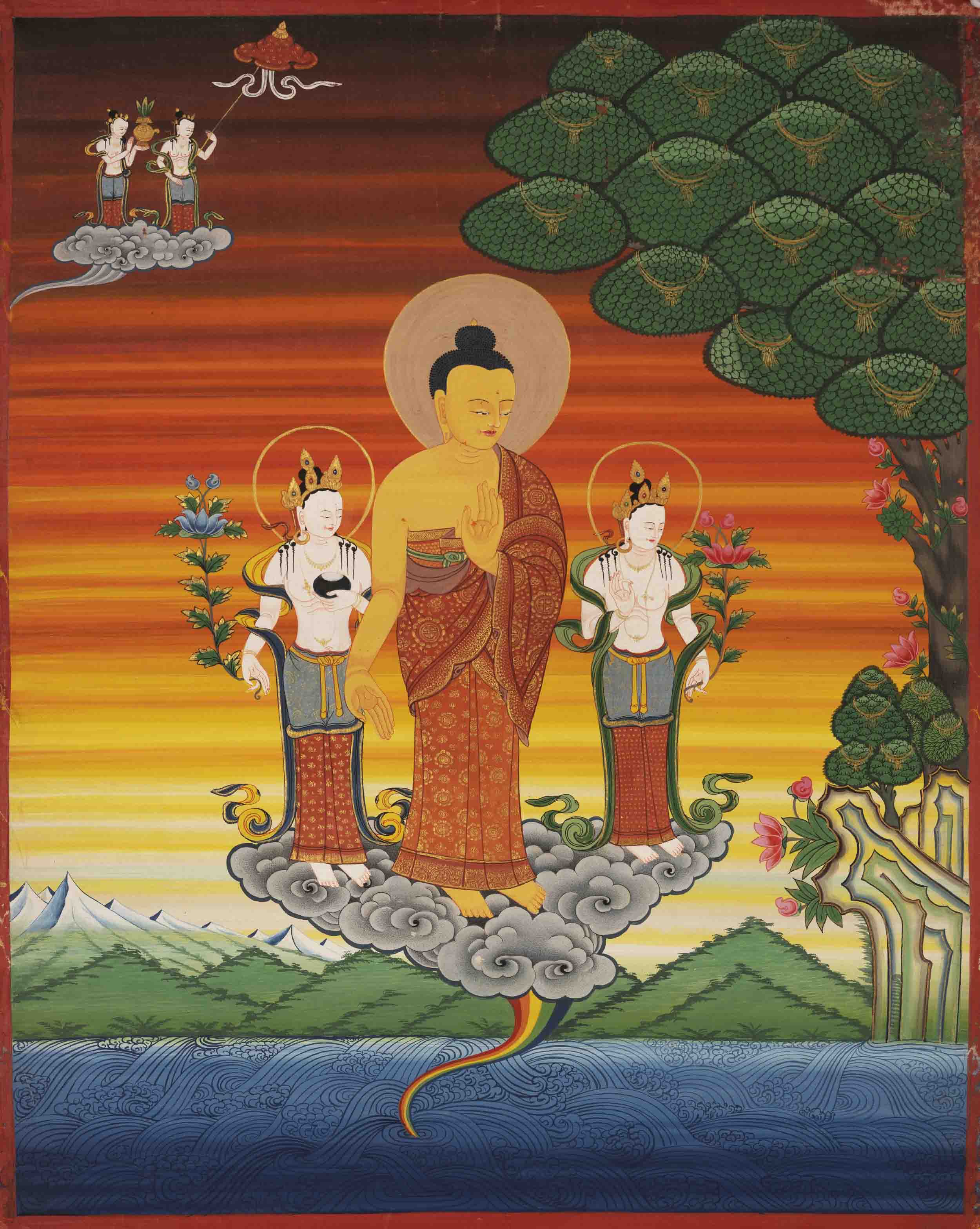 Shakyamuni Buddha With Other Tara Bodhisattva | Unique Vintage Shakyamuni Buddha Thangka